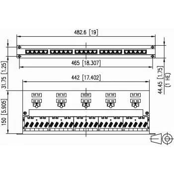 METZ CONNECT BTR UAE 25x8(8) Cat.6 ekranuotas pach panelis, 25 prievadų, 1U, šviesiai pilkas 130887-E