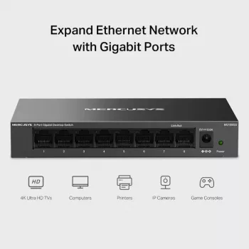 MEU Mercusys MS108G 8 prievadų gigabitinės „Desktop“ jungiklis (switch)