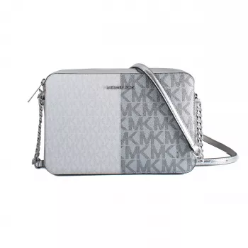 Michael Kors Jet Set Travel Crossbody Bag 35F5STTC9YSIL Sidabrinis Signature Coated Canvas