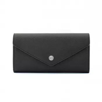 Michael Kors Jet Set Travel Large Zip Around Continental Wallet Saffiano Leather Black Gold-Tone