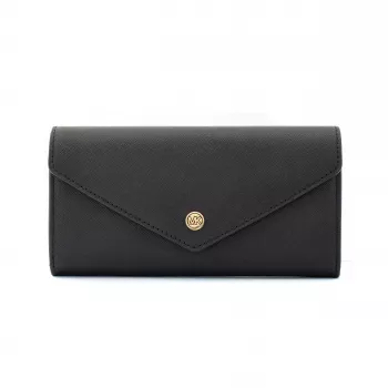 Michael Kors Jet Set Travel Phone Case Wallet, Black Saffiano Leather, Gold-Tone Hardware, Zip-Around Closure, Detachable Wristlet Strap, 6 Card Slots, Bill Compartment, Phone Compartment