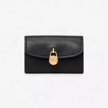 Michael Kors Jet Set Travel Saffiano Leather Card Case Coin Pouch Black Gold-Tone