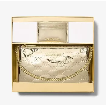 Michael Kors Jet Set Travel Tote Bag Set with Wallet - Opal Multi Signature Coated Canvas