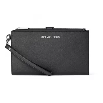 Michael Kors Jet Set Travel Moteriška Saffiano Odinė Telefono Dėklas Piniginė Ant Riešo, Juoda, Aukso Spalvos Aparatūra