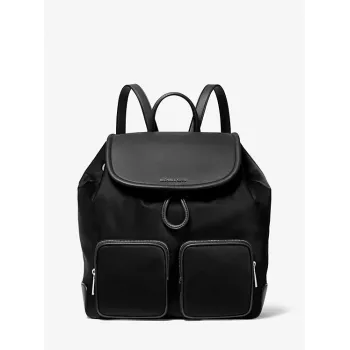 Michael Kors Unisex Backpack 30S4SRKB7CBLA – juoda grūdėtos odos kuprinė su užtrauktuku, 34x35x14 cm