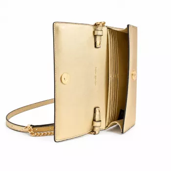 Michael Kors Moterų „Jet Set Charm“ kryžminė rankinė, Signature Logo drobė, aukso spalvos furnitūra