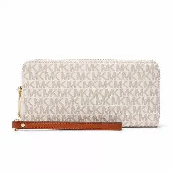 Michael Kors Moterų Jet Set Travel Trifold Piniginė, Signature Coated Canvas, Aukso Spalvos Metalinės Detailės - 35F8GTVT3BVNL
