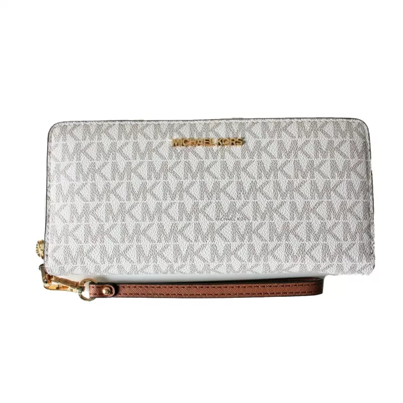 Michael Kors Moterų Jet Set Travel Trifold Piniginė, Signature Coated Canvas, Aukso Spalvos Metalinės Detailės - 35F8GTVT3BVNL