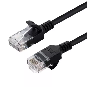 MICROCONNECT U/UTP CAT6 0.3m juodas plonas Ethernet pataisos kabelis