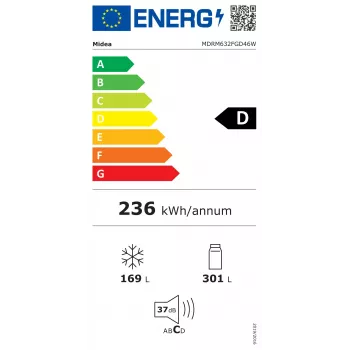 Midea Šaldytuvas Šalia Šalia MDRM632FGD46W, No Frost, 470 L, Nerūdijantis Plienas, Energijos Klasė D
