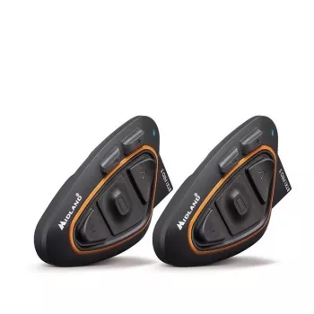 Midland BTX1 PRO S-TWIN Motociklo Bluetooth Interkomo Dvynių Rinkinys su 800 m atstumu, 23 h baterija, IPX6, DNK triukšmo slopinimu, FM radiju, universaliu susiejimu