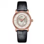 MIDO Baroncelli III Lady automatinis laikrodis 33mm rožinio aukso PVD balto perlų motinos ciferblatu deimantiniais rodikliais baltu odiniu dirželiu