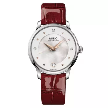 MIDO Baroncelli III Lady Automatinis Laikrodis 33mm Baltas Perlamutro Ciferblatas Odinis Dirželis M039207161060
