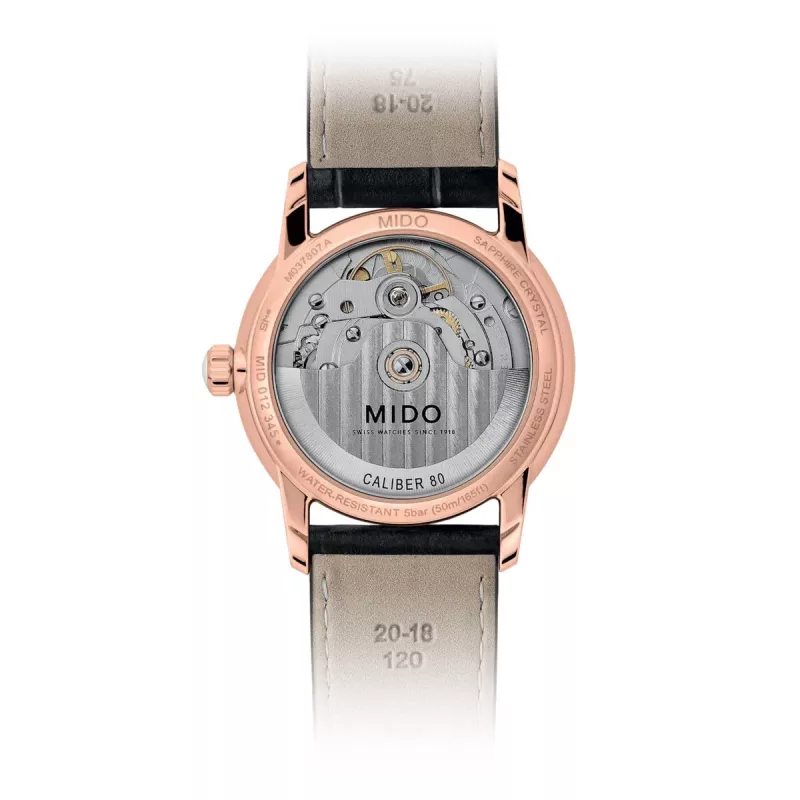 MIDO Baroncelli Signature Lady Automatinis laikrodis 33mm Rožinis auksas PVD Nerūdijantis plienas Ruda oda