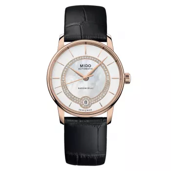 MIDO Baroncelli Signature Lady Automatinis laikrodis 33mm Rožinis auksas PVD Nerūdijantis plienas Ruda oda