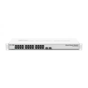 MikroTik CSS326-24G-2S+RM Valdomas 2 sluoksnio tinklo jungiklis, 24x Gigabit Ethernet, 2x 10G SFP+, PoE įėjimas, 1U stelažinis, baltas