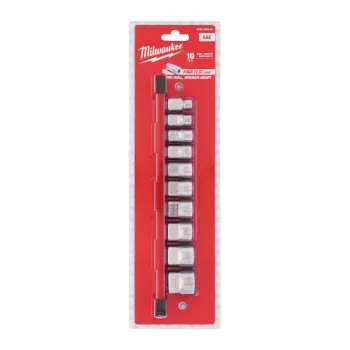 Milwaukee 10 dalių 3/8 inch pavaros imperinių (SAE) veržliarakčių komplektas su FOUR FLAT™ apsauga nuo riedėjimo