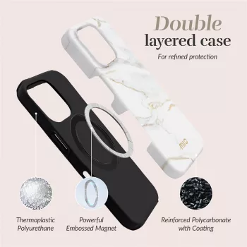 MIO White Marble Magsafe Case Compatible for iPhone 16 Plus