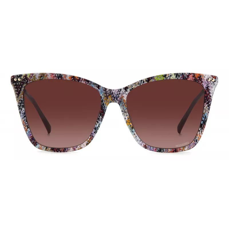 MISSONI Moteriški drugelio formos akiniai nuo saulės MIS0106SX193X - Rudi raštuoti acetato rėmeliai, rudi gradientiniai lęšiai, UV400 apsauga