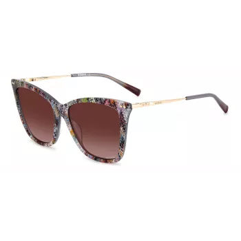 MISSONI Moteriški drugelio formos akiniai nuo saulės MIS0106SX193X - Rudi raštuoti acetato rėmeliai, rudi gradientiniai lęšiai, UV400 apsauga
