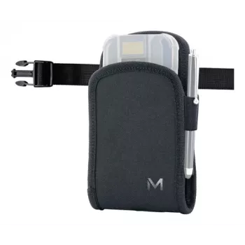 MOBILIS HOLSTER BASIC - S dydis + diržas | Universalus mažų įrenginių dėklas su diržo segtuku ir kilpa, juodas nailonas, Velcro atvartas