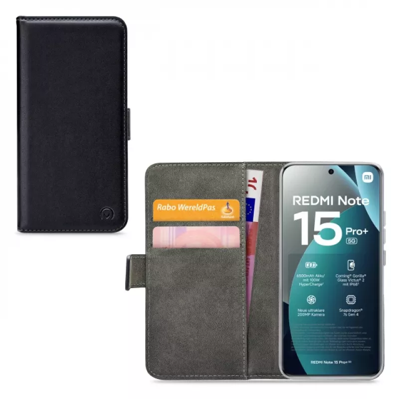 Mobilize Classic Gelly Wallet Book Case, skirta Xiaomi Redmi Note 15 Pro+ 5G, juoda