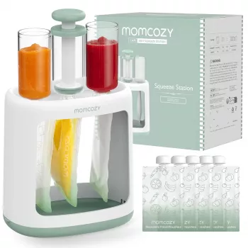 MOMCOZY kūdikių maisto gaminimo prietaisas 5-in-1, garinimas, smulkinimas, tyrės, atšildymas, pašildymas, 600ml Tritan indas, 200ml vandens bakelis, jutiklinis LCD, be BPA, 300W kaitinimas, 120W smulkinimas, 120V