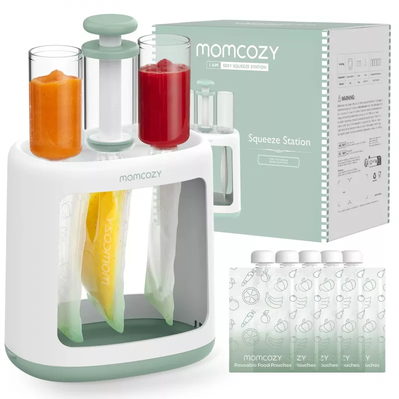 MOMCOZY kūdikių maisto gaminimo prietaisas 5-in-1, garinimas, smulkinimas, tyrės, atšildymas, pašildymas, 600ml Tritan indas, 200ml vandens bakelis, jutiklinis LCD, be BPA, 300W kaitinimas, 120W smulkinimas, 120V