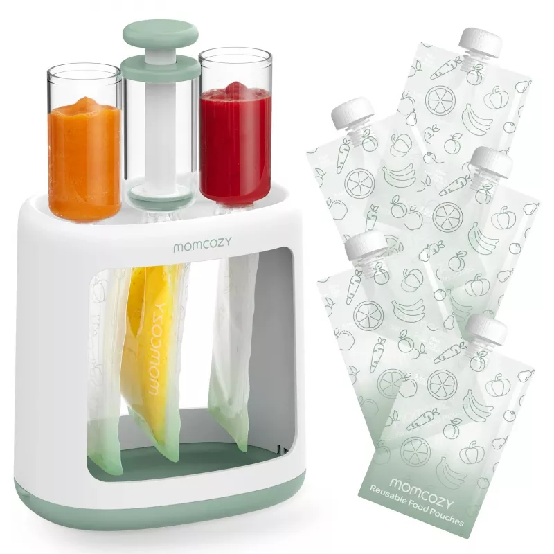 MOMCOZY kūdikių maisto gaminimo prietaisas 5-in-1, garinimas, smulkinimas, tyrės, atšildymas, pašildymas, 600ml Tritan indas, 200ml vandens bakelis, jutiklinis LCD, be BPA, 300W kaitinimas, 120W smulkinimas, 120V