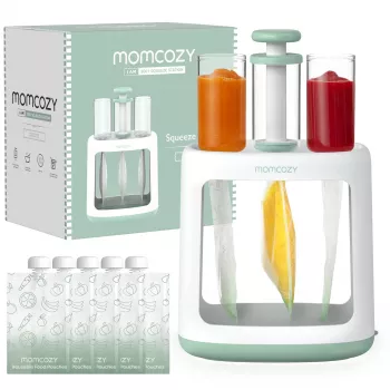 MOMCOZY kūdikių maisto gaminimo prietaisas 5-in-1, garinimas, smulkinimas, tyrės, atšildymas, pašildymas, 600ml Tritan indas, 200ml vandens bakelis, jutiklinis LCD, be BPA, 300W kaitinimas, 120W smulkinimas, 120V