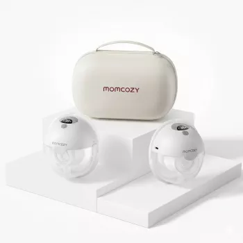 Momcozy M5 Smart Wearable Breast Pump – Shell Breast Pump | App Control, Wireless, Double, Grey