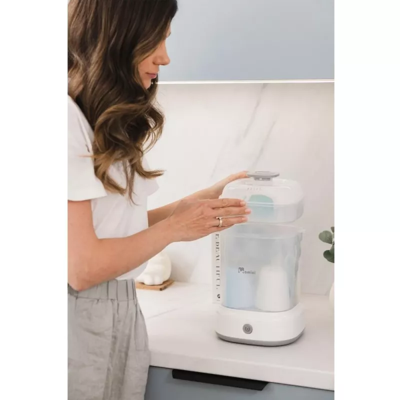 Momini Bottle Steriliser QuickSteam - Elektrinis garinis sterilizatorius 6 kūdikio buteliukams, 8 minučių ciklas, automatinis išsijungimas, be BPA