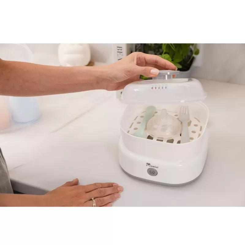 Momini Bottle Steriliser QuickSteam - Elektrinis garinis sterilizatorius 6 kūdikio buteliukams, 8 minučių ciklas, automatinis išsijungimas, be BPA