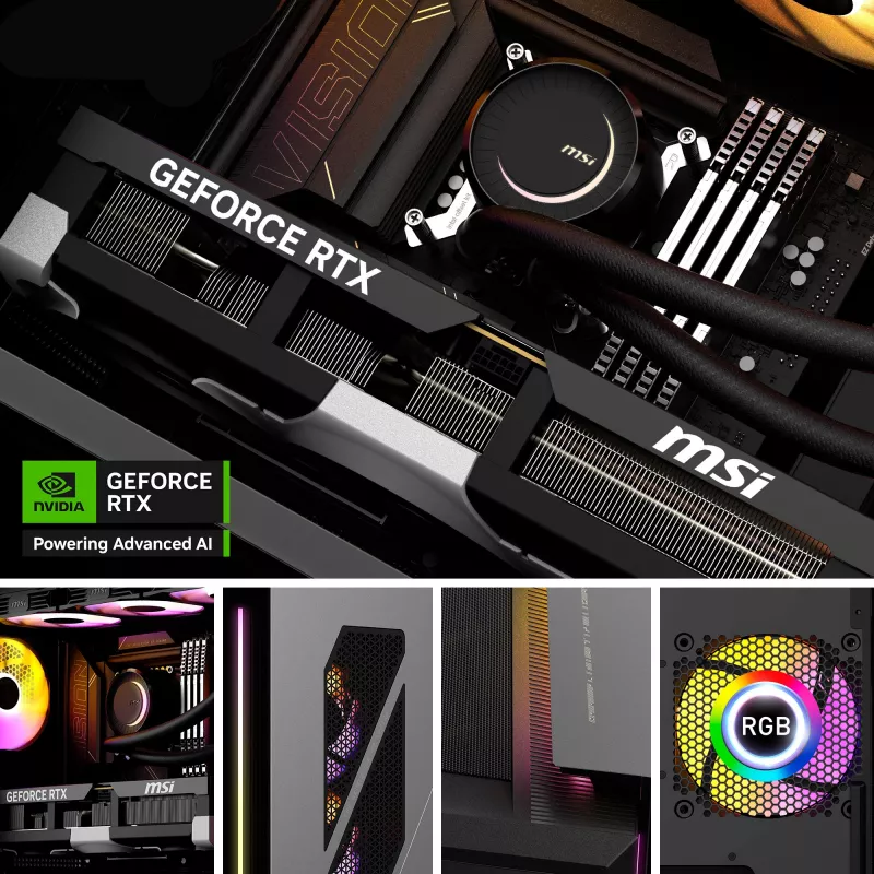MSI MEG Vision X AI 2NVV9-285AT stalinis kompiuteris (juodas/skaidrus, Windows 11 Home)