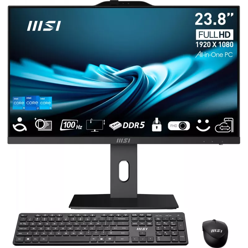 MSI PRO AP242P 14M-1096XEU 23,8 colio All-in-One kompiuteris - Intel Core i7-14700, 16GB, 1TB SSD, Wi-Fi 6E, be OS, juodas