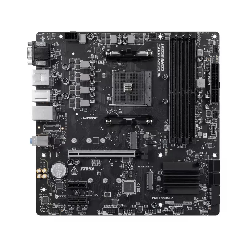 MSI PRO B550M-P pagrindinė plokštė, AMD AM4, B550, Micro-ATX, 4x DDR4, 128GB Max, Dual M.2, Gigabit LAN