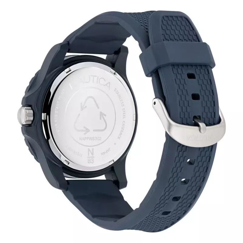 Nautica Vyriškas Kvarcinis Chronografo Laikrodis NAPFWS302 45mm Mėlynas Ciferblatas Silikoninis Dirželis