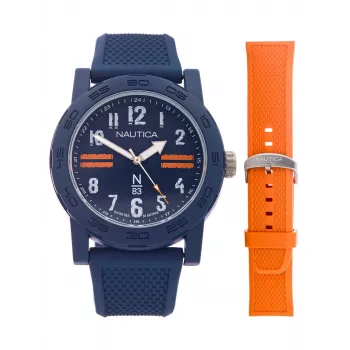 Nautica vyrų laikrodis NAPATS306 42,5 mm mėlynas ciferblatas, silikoninis dirželis