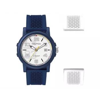 Nautica NABLEME02 Vyriškas Kvarcinis Analoginis Laikrodis Mėlynu Ciferblatu ir Mėlynu Silikoniniu Dirželiu 38mm
