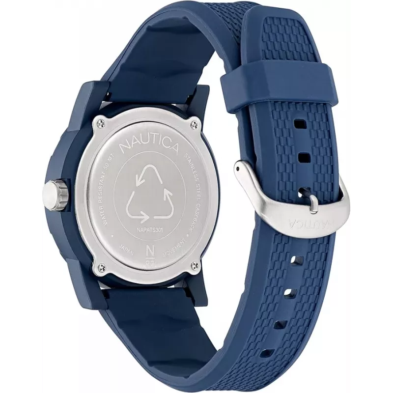 Nautica NAPATS301 vyriškas kvarcinis analoginis laikrodis 42.5mm mėlynu ciferblatu ir silikoniniu dirželiu
