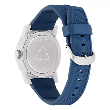NAUTICA NAPATS304 Vyriškas kvarcinis analoginis laikrodis, 42,5mm nerūdijančio plieno korpusas, mėlyna silikoninė juosta, 100m atsparumas vandeniui