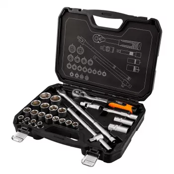 NEO TOOLS 1/2 inch 25 dalių lizdų (veržliarakčių) rinkinys, satino chromo vanadis