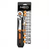 NEO Tools 10-020 219 dalių chromo-vanadžio lizdų rinkinys su 1/4 inch, 3/8 inch, 1/2 inch pavaromis, reketais, antgaliais, veržliarakčiais ir šešiabriauniais rakteliais