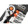 NEO Tools 10-030 219 dalių lizdų ir veržliarakčių rinkinys su reketais, antgaliais ir priedais plastikiniame dėkle