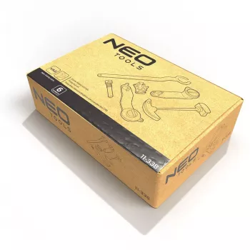 NEO TOOLS 11-338 219 dalių mechaniko įrankių rinkinys su reketais, lizdiniais rakteliais, veržliarakčiais, antgaliais ir šešiabriauniais rakteliais dėkle