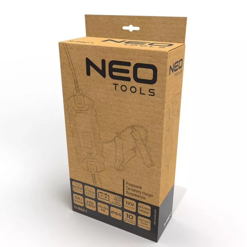 NEO Tools 11-892-1 Automobilio akumuliatoriaus įkroviklio krokodilo spaustuvai, 15A, 12V/24V, pora