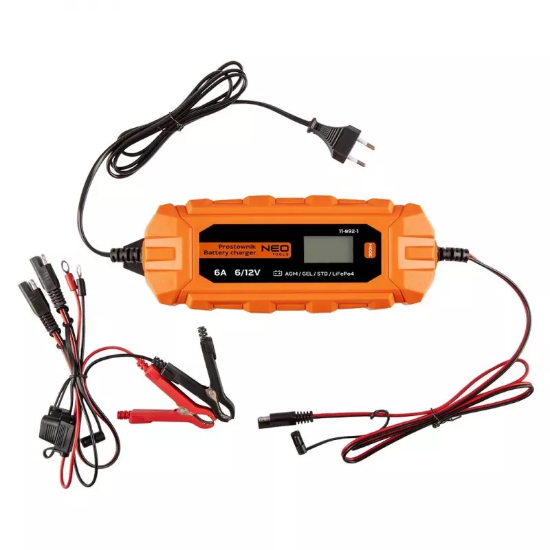 NEO Tools 11-892-1 Automobilio akumuliatoriaus įkroviklio krokodilo spaustuvai, 15A, 12V/24V, pora