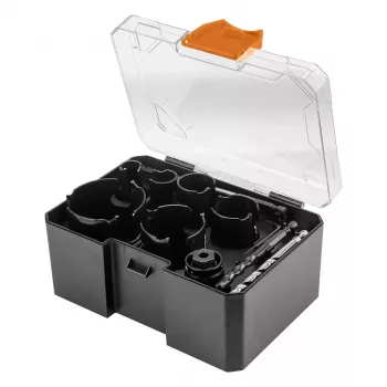 NEO TOOLS 57-923 Karbidiniai gręžtuvų rinkiniai, 11 dalių (20–64 mm), su 2 įvorėmis ir dėklu
