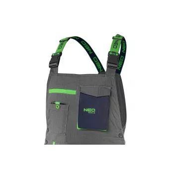 NEO Tools 81-247-L Vyriškos darbo kelnės su kelių apsaugomis, pilka/žalia, L dydis