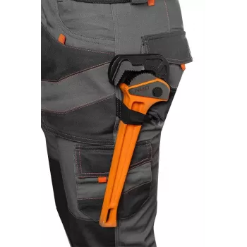 NEO Tools 81-325-L apsauginės kelnės, L dydis, pilkos/juodos su oranžinėmis detalėmis